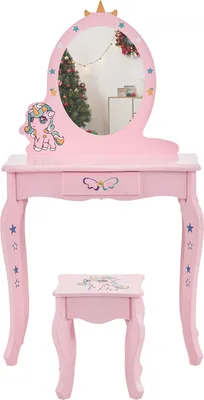 Produktbild von FCH, Kinderschminktisch-Set, rosa, Einhorn & Sterne Design, 2-in-1, MDF lackiert, 59.6 x 29 x 61-108.6cm