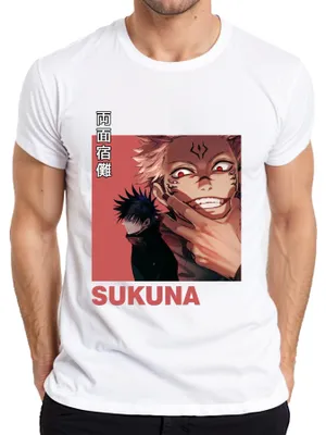 Zdjęcie produktu dla Jujutsu Kaisen Sukuna 両面宿儺 Koszulka męska Anime Aesthetics Curse Villain Gift, Biały, XXL