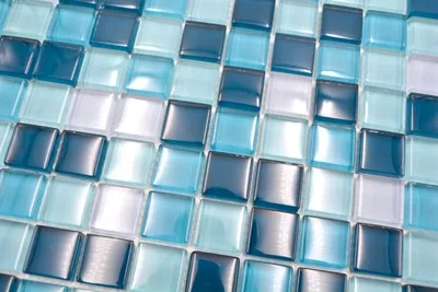 Produktbild von Handmuster Mosaikfliese Glasmosaik Mix mix blau petrol Küche Badzimmer Fliesenspiegel MOS88-XCE95_m