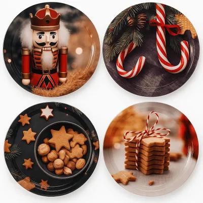Produktbild von Weihnachtsteller 4 Set Plätzchenteller Keksteller Metall Dekoteller Plätzchen