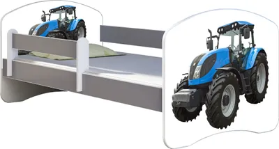 Produktbild von ACMA Jugendbett Kinderbett Junior-Bett Komplett-Set mit Matratze Lattenrost und Rausfallschutz Grau 42 Traktor 180x80