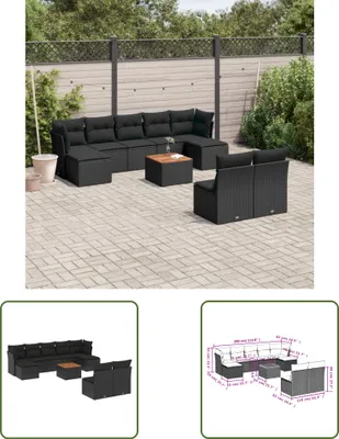 Produktbild von The Living Store 10-tlg. Garten-Sofagarnitur mit Kissen Schwarz Poly Rattan