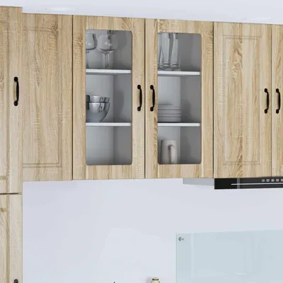 Productafbeelding van vidaXL Wandkast met glazen deuren, model PORTO, 2 stuks, beukenfineer (Sonoma-eik)