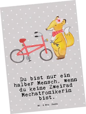 Produktbild von Mr. & Mrs. Panda Grußkarte Zweirad Mechatronikerin Herz - Grau Pastell - Geschenk, Postkarten, Postkarte, Ansichtskarte, Fotokarte, Kunstkarten
