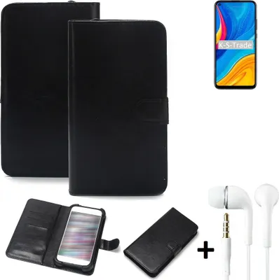 Produktbild von K-S-Trade Wallet Case Handyhülle kompatibel mit Huawei Enjoy 10 Schutzhülle Flip cover Flipstyle Tasche Hülle Flipcover Slim Bumper schwarz + in