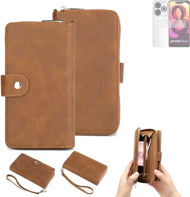 Produktbild von K-S-Trade Handyhülle Schutzhülle kompatibel mit Infinix Smart 8 India & Portemonnee Tasche Handytasche Case Etui Geldbörse Wallet braun (1x)
