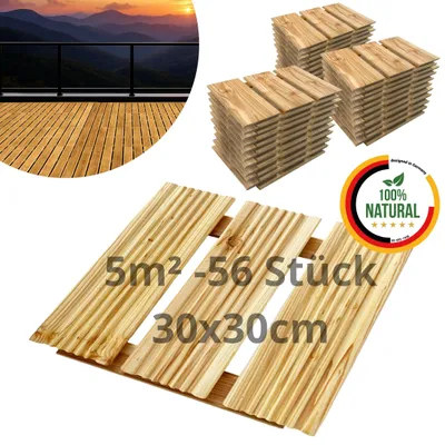 Obrázok produktu pre Floranica drevená terasová dlaždica 56 ks 5 m² 30x30 cm prírodná terasové dlaždice balkón drevené stupačky