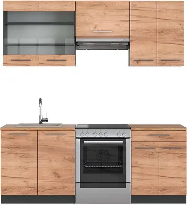 Produktbild von Küchenzeile Vicco Fame-Line Goldkraft Eiche/Anthrazit 200 cm , AP Eiche, Model 42325