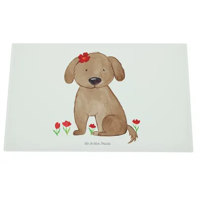 Produktbild von Mr. & Mrs. Panda Hackbrett Hund Dame - Weiß - Geschenk, schneidbrett, Schneidplatte Glas, Sprüche, Schneidebrett, Liebenswert, Hunde, Liebe, Hundeliebe, Schneideplatte