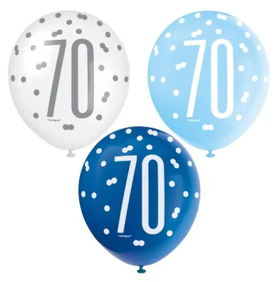 Produktbild von 6 Luftballons blau & silber Zahl 70