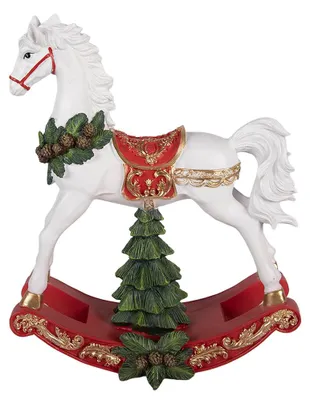 Produktbild von Clayre & Eef Weihnachtsdekorationsfigur Schaukelpferd 32x12x39 cm Weiß Kunststoff