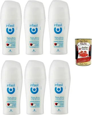 Produktbild von Infasil Deo Roll-On, neutral, extra sanft, ohne Aluminiumsalze, Fleckenschutz, Deodorant, 6x 50 ml + Italian Gourmet polpa 400g