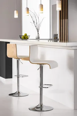 Immagine prodotto di Set di 2 sgabelli da bar con schienale in legno chiaro, circa 39,5 x 34 cm - Bianco