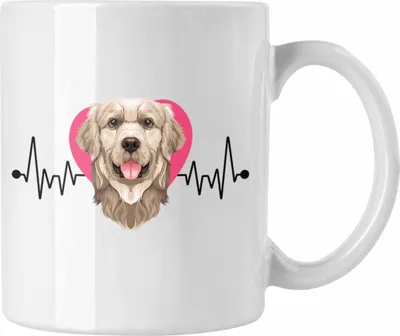 Produktbild von Trendation - Golden Retriever Besitzer Tasse Geschenk Lustiger Spruch Geschenkidee Herzschlag Golden Retriever (Weiß)