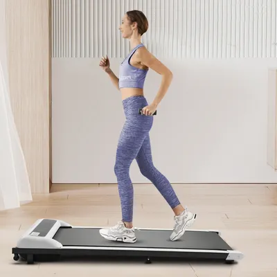 Image de Tapis de course 2 en 1 pliable électrique Vélo d'appartement avec écran d'affichage LED Capacité de charge 100kg pour la maison Bureau 600W Blanc