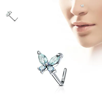 Produktbild von Nasenpiercing Stecker Schmetterling mit Zirkonia Blau
