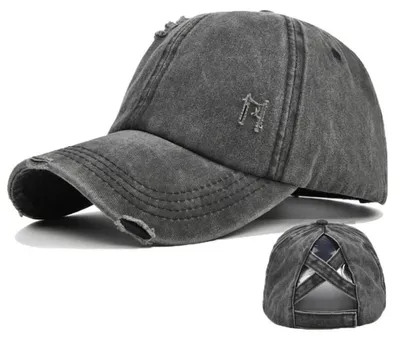 Produktbild von Baseballkappe Damen Pferdeschwanz Sonnenschutz Vintage Sport Outdoor Einheitsgröße Schwarz