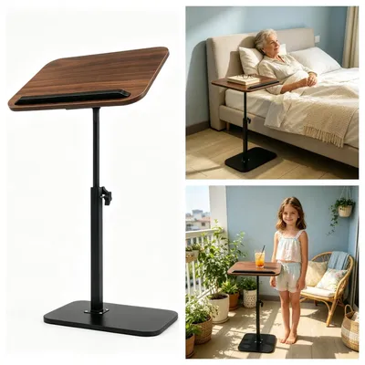 C-förmiger Beistelltisch, höhenverstellbar 45-80 cm, Holzoptik