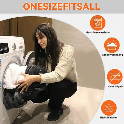 Produktbild von Elektrische Kapuzen-Decke, tragbar, 3 Heizstufen, USB-Aufladung, 3h Abschaltautomatik, riesige Tasche – perfekt für Reisen & Zuhause