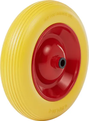 Image de Wiltec Roue complète increvable 4.8/4.00-8 pour Diable – 392 x 92 mm – enPolyuréthane/ Polyuréthane – profil rainuré – Capacité de charge max. 180 kg – pour Brouette Chariot