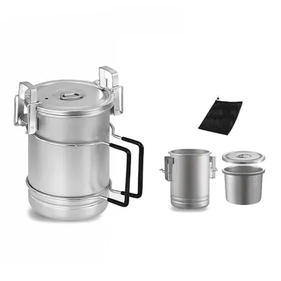 Produktbild von Tragbarer Camping-Kochtopf aus Edelstahl 304, grosses Fassungsvermoegen, multifunktionaler Dampftopf mit abnehmbarem Griff