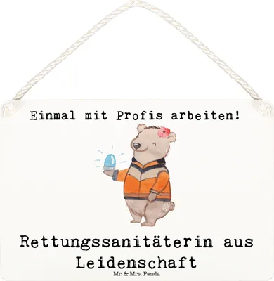 Produktbild von Mr. & Mrs. Panda Schild Rettungssanitäterin Leidenschaft DIN A6 - Weiß - Geschenk, hängeschild, Dekobrett, Türschild, holzbild, Wandbild Holz