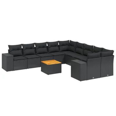 Produktbild von vidaXL 11-tlg. Garten-Sofagarnitur mit Kissen Schwarz Poly Rattan