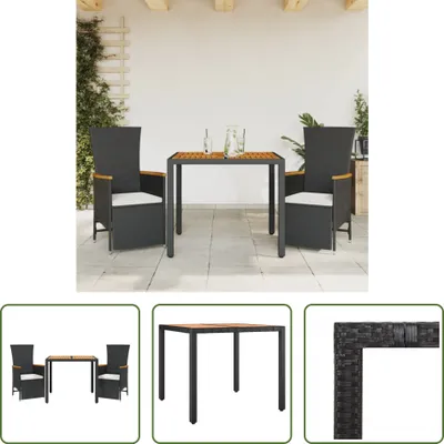 Produktbild von The Living Store 3-tlg. Garten-Essgruppe mit Kissen Schwarz Poly Rattan