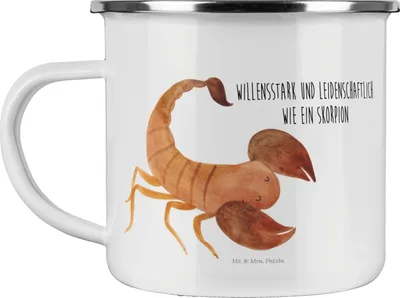 Produktbild von Mr. & Mrs. Panda Campingtasse Sternzeichen Skorpion - Weiß - Geschenk, Geburtstag November, Skorpione, Outdoor Tasse, emaillebecher, Emaille, Teetasse, becher, Oktober