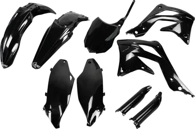 Zdjęcie produktu dla Zestaw osłon UFO PLAST, 9-częściowy zestaw osłon z tworzywa sztucznego z osłoną widelca do motocykla Kawasaki KX F 450 cm³, roczniki 2013–2015, kolor: czarny