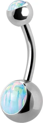 Produktbild von Karisma Edelstahl 316L Bauchnabelpiercing Bananabell Opal Weiss 5/8mm Kugeln - Länge 10mm