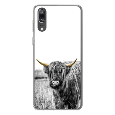 Produktbild von MuchoWow® Handyhülle Schutzhülle Hülle für Huawei P20 Schottischer Highlander - Gold - Schwarz - Weiß Silikon Softcase Handy Hülle - Hardcover