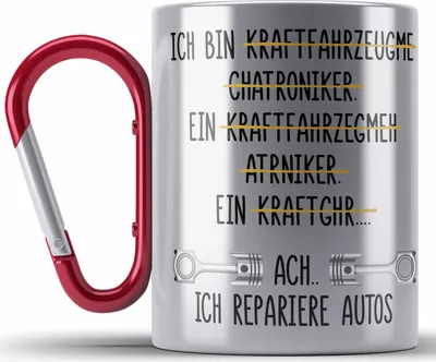 Produktbild von Trendation - KFZ Mechaniker Geschenk Lustig Edelstahl Tasse Karabiner mit Spruch für Automechaniker Geschenkidee Karabiner Edelstahl Tasse Karabiner Edelstahl Werkstatt (Rot)