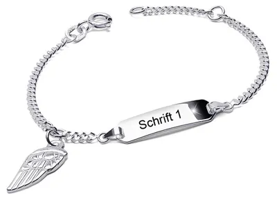 Produktbild von MATERIA by Matthias Kinder Armband mit Gravur und Flügel Anhänger 925 Silber Armkette Mädchen Schmuck 12-14cm SA-48