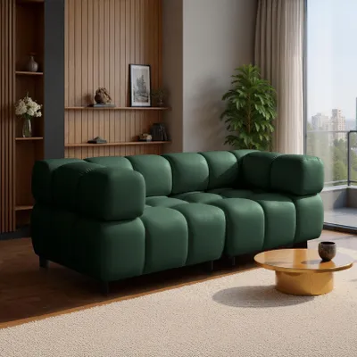 Image de Sofiland Tondo Canapé 3 Places Design Bubble en Velours 192x96cm vert