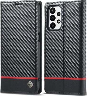 Produktbild von Hülle für Samsung Galaxy A23 / M23 Kohlefaser Leder Brieftasche Schutzhülle mit Standfunktion Schwarz Horizontal Rot
