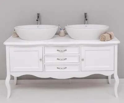 Image de Casa Padrino Meuble double vasque en bois massif de style rustique blanc 150 cm - Meubles de salle de bains de style rustique