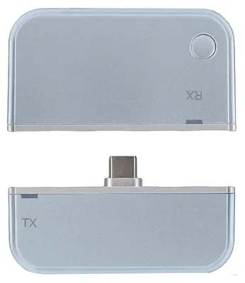 Zdjęcie produktu dla Bezprzewodowy nadajnik i odbiornik typu C z interfejsem HD Multimedia, zasięg 50 m, dekodowanie 4K, wejście 1080p 60 Hz, wyjście 5 GHz i 2,4 GHz, do podłączenia telefonu, tabletu lub laptopa z projektorem lub urządzeniem TV Box