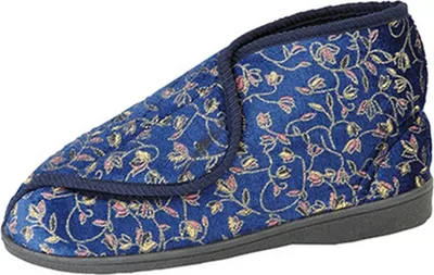 Produktbild von Zedzzz Geraldine Damen Hausschuhe mit Klettverschluss, Blumenmuster DF534 (37 EUR) (Marineblau)