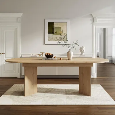Image de Table extensible en bois, imitation chêne, dimensions 160-200 x 90 cm, avec coins arrondis