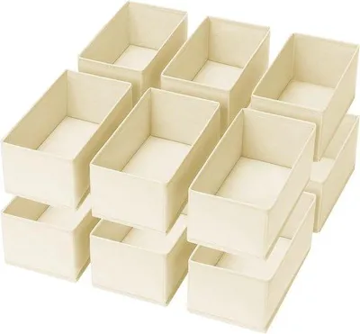 Productafbeelding van Kledingkastorganizer - Opvouwbaar stoffen ladesysteem voor ondergoed, kleding, sokken, 12 stuks, beige