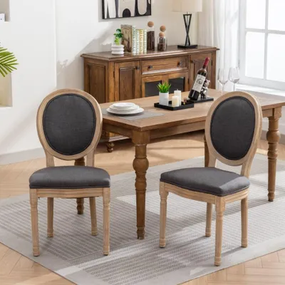 Produktbild von AIORBER Esszimmerstuhl Set aus Massivholz, eleganter Landhausstil, bequemer Polsterstuhl mit Leinenbezug und Federkern, 2er Set, Grau