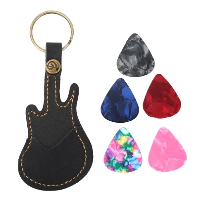 Obrázok produktu pre Prenosné puzdro na gitarové trsátka z kože a mosadze vrátane príslušenstva na trsátka (čierne)