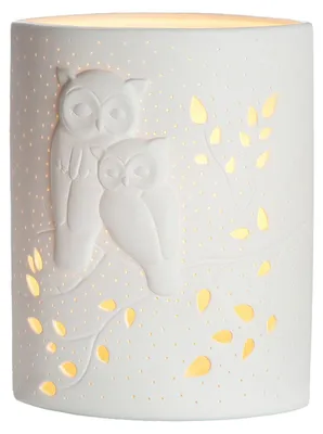 Imagen del producto de Lámpara de mesa Gilde, diseño de búho, porcelana, blanca, unidad, L. 10 cm, An. 18 cm, Alt. 28 cm. Código: 32277. Número de artículo: 4063387322772