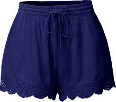 Produktbild von Damen Shorts Sommer Kurze -XL ​Hose Lose Spitze Hot Pants Übergröße Sommer Kurze Hosen mit Tunnelzug Tunnelzug Elastische Taille Solide Sporthose Baumwolle Sport Shorts Schlafhose