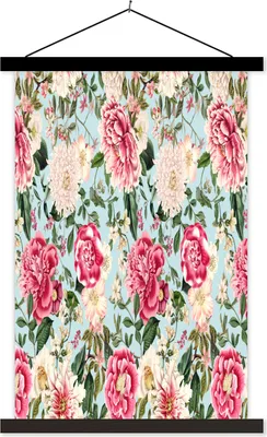 Produktbild von MuchoWow® Textilposter Blumen - Collage - Farben 40x60 cm mit schwarzem Rahmen - Wanddekorationen