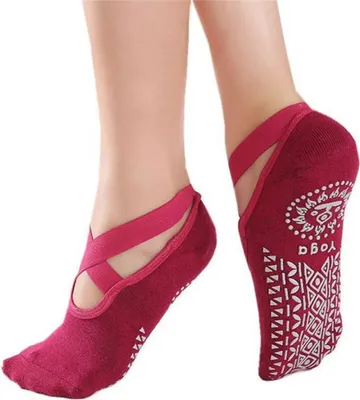 Produktbild von Rutschfeste Yoga-Socken Damen – Criss Cross Pilates Socken mit Anti-Rutsch-Noppen für Ballett, Tanz, Fitness & Trampolin, Atmungsaktive Baumwollsocken Größe 35–39