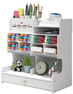 Zdjęcie produktu dla Drewniany organizer biurkowy, wielofunkcyjny system do organizacji biura, biały, pb18