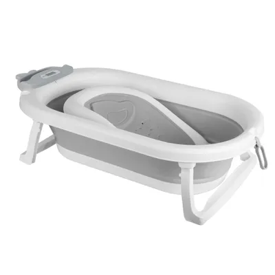Image de Baignoire bébé pliable avec thermomètre et siège de bain 82 cm gris