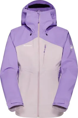 Hardshelljacke für Damen in lila und hellgrau von Mammut; Modell Alto Guide HS mit Kapuze.
